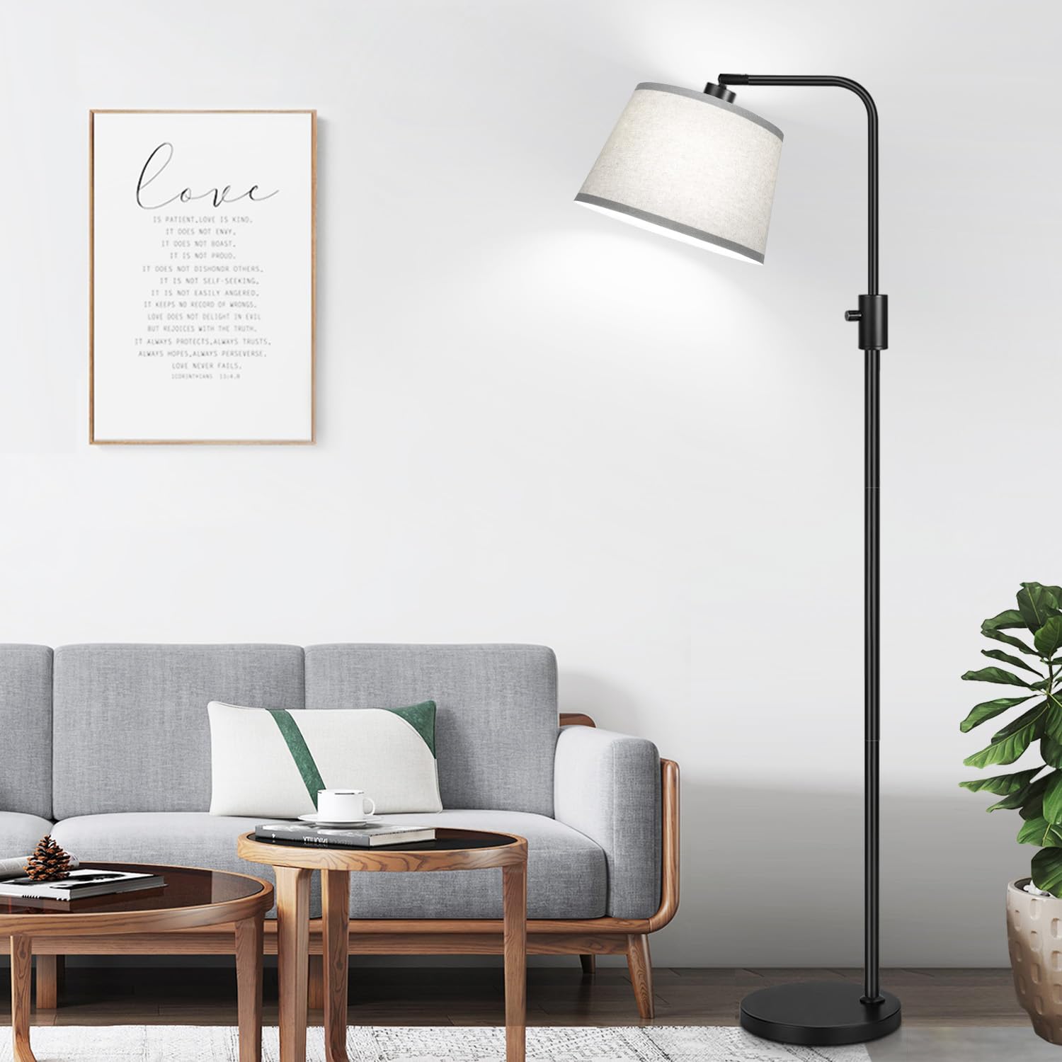 Floor Lamp, 1000 Lumens LED Edison Bulb Included, Arc Floor Lamps for Living Room Modern Standing Lamp with Gray Shade, Tall Lamps for Living Room Bedroom Office Dining Room