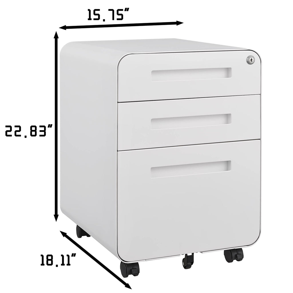 3 Drawer File Cabinet for Office, Under Desk Mobile Filing Cabinet with Lock for A4/Letter/Legal Size, 5 Wheel Anti-tilt Rolling File Cabinets, Fully Assembled