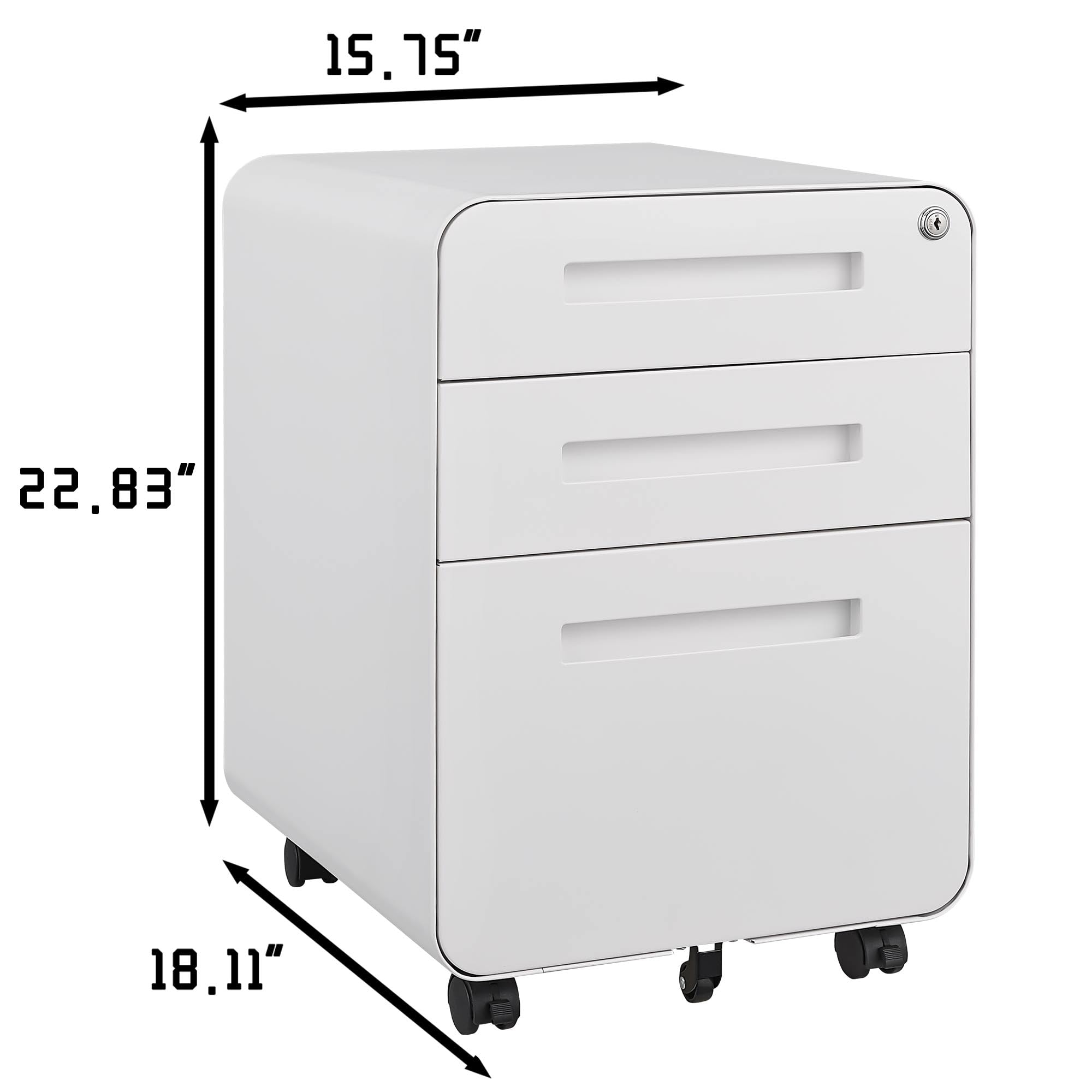 3 Drawer File Cabinet for Office, Under Desk Mobile Filing Cabinet with Lock for A4/Letter/Legal Size, 5 Wheel Anti-tilt Rolling File Cabinets, Fully Assembled