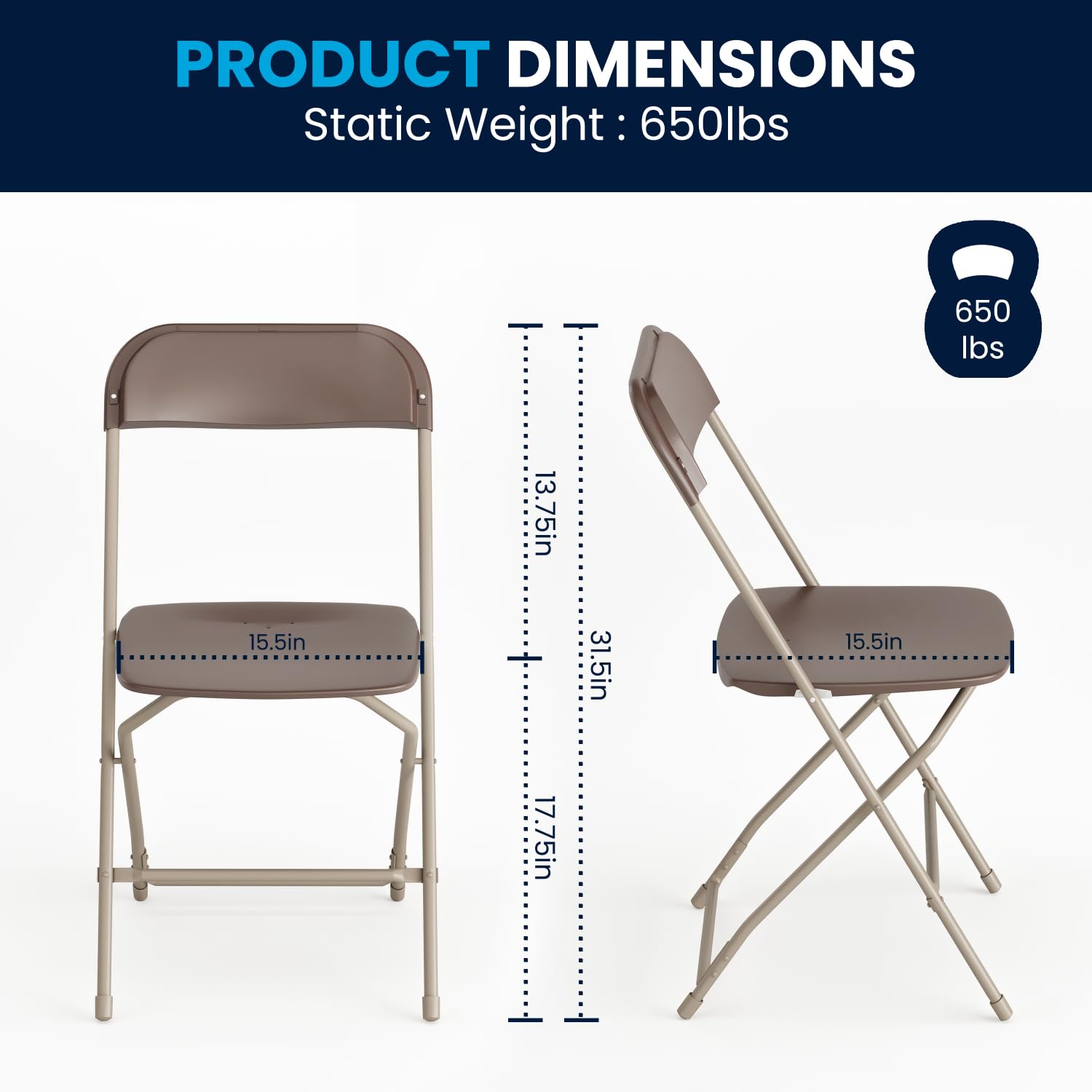 6 Pack, Hercules Series Plastic Folding Chair - Brown - 650LB Weight Capacity Comfortable Event Chair-Lightweight Folding Chair
