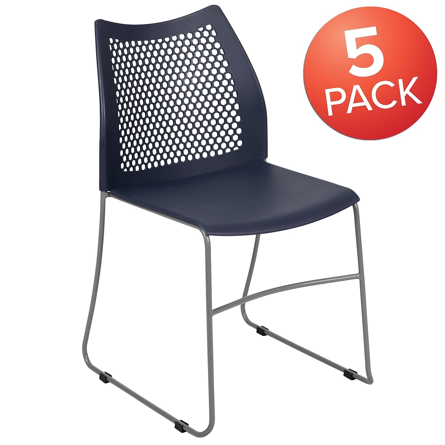 (Set of 5)Hercules Series Contoured Lobby Chairs , with Air-Vent Honeycomb Backs, Ergonomic Stacking Chairs for Offices,  Navy