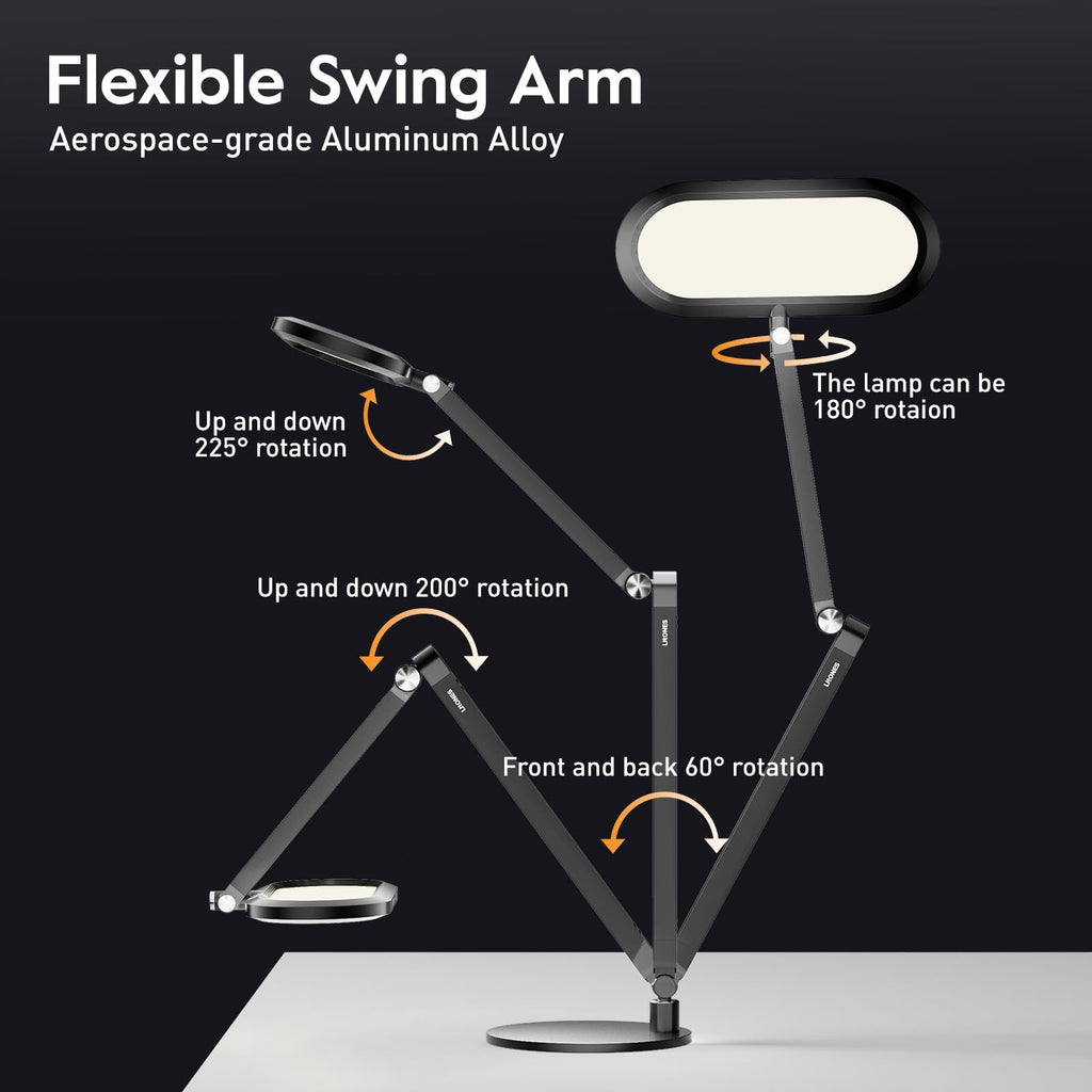Premium LED Desk Lamp for Office – Eye-Caring Double Side Light with Knob Remote, Stepless Dimming & Color, Memory, Metal Table Lamp for Zoom, Studying, Video Conference, Flicker-Free, Glare-Free