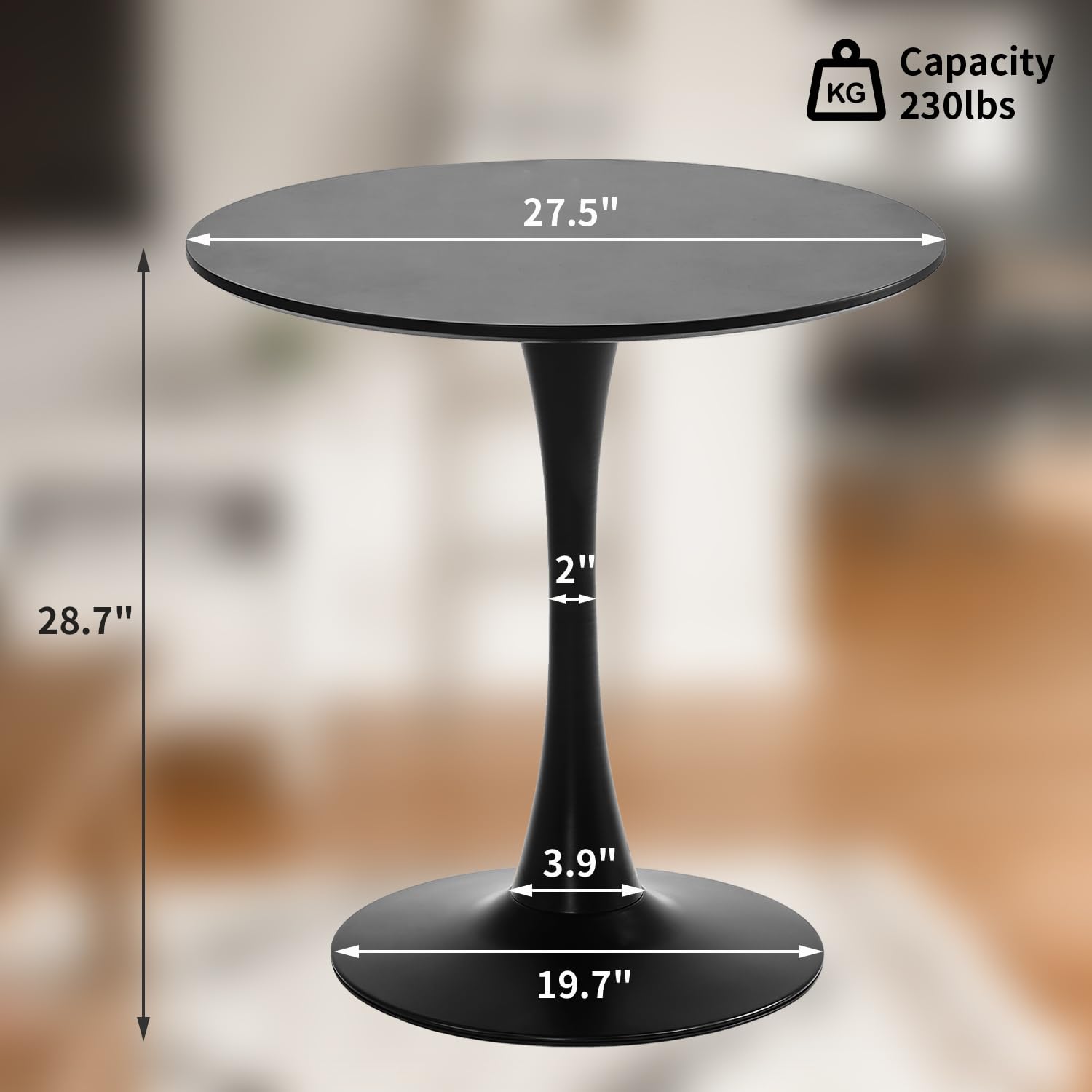 TUOMUR Black Round Dining Table, 27.6" Tulip Table Kitchen Round Dining Table for 1-2 People with MDF Table Top and Metal Pedestal Base, Mid-Century Leisure Table for Home, Dining Room, Cafe