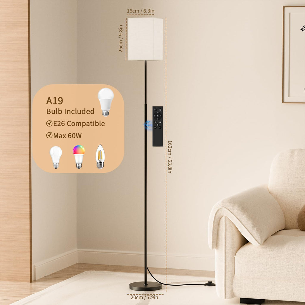 63.8" Square Floor Lamp with White Fabric Shade