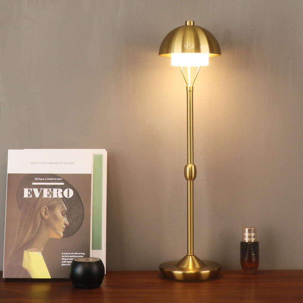 Modern Table Lamp Cordless Portable Desk Lamp, 2700K Stepless Dimming Rechargeable Battery Operated LED Lights for Bedroom, USB-C Charging, Restaurant/Bar/Night Light/Gifts (Brass)