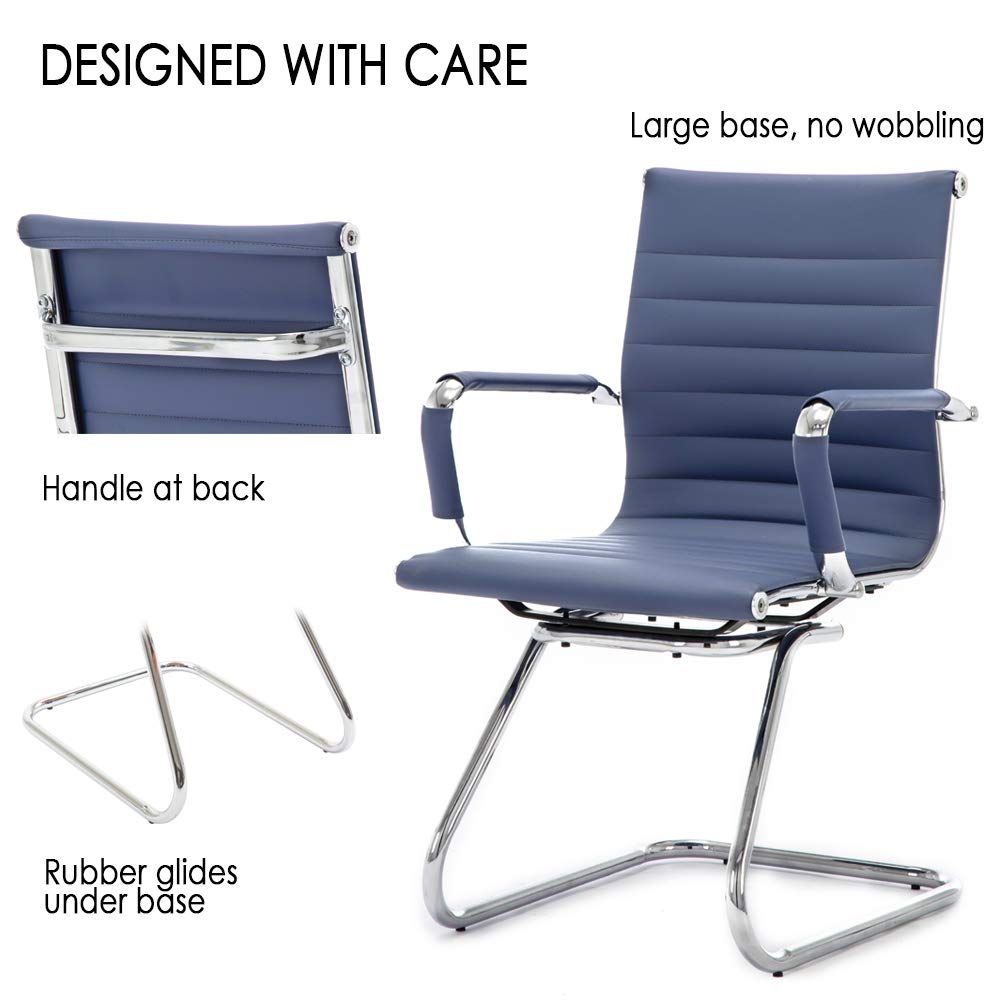 Office Chairs Leather Conference Guest Chair Heavy Duty Back Support Office Chair, Set of 2 (Navy)