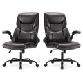 Set of 2, Ergonomic Computer Gaming Office Chair  Heavy Duty Task Desk Swivel Rolling Chairs with Wheels, Flip-up Arms, Adjustable Height, PU Leather,Dark Brown