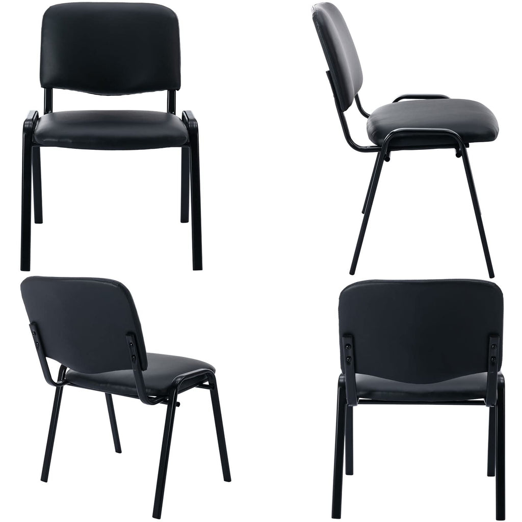 Set of 10, Black PU Leather, Stackable Office Guest Chairs, Reception Waiting Room Chairs with Padded Seat & Back, Armless No Wheels Conference Chairs for Office Meeting Lobby