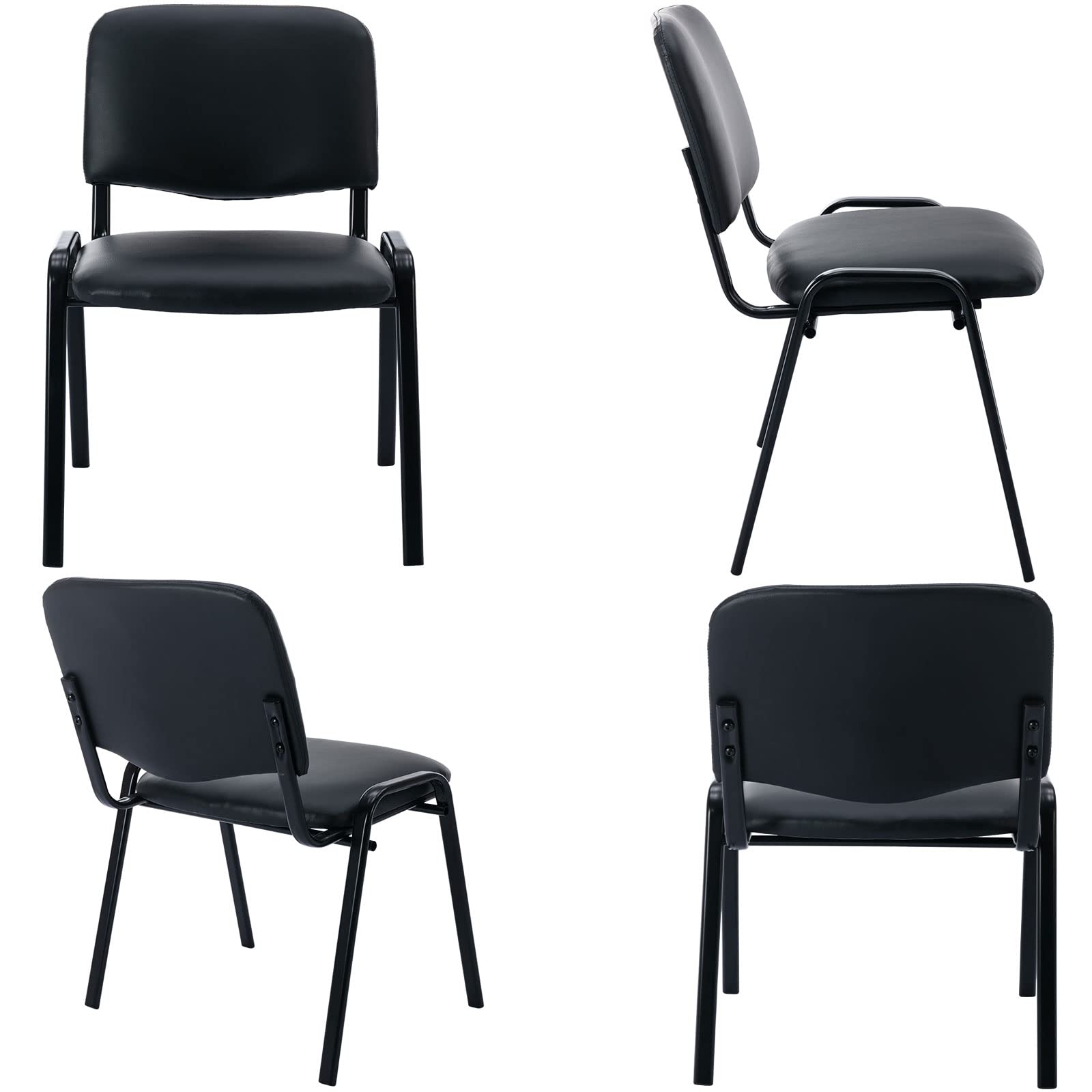 Set of 10, Black PU Leather, Stackable Office Guest Chairs, Reception Waiting Room Chairs with Padded Seat & Back, Armless No Wheels Conference Chairs for Office Meeting Lobby