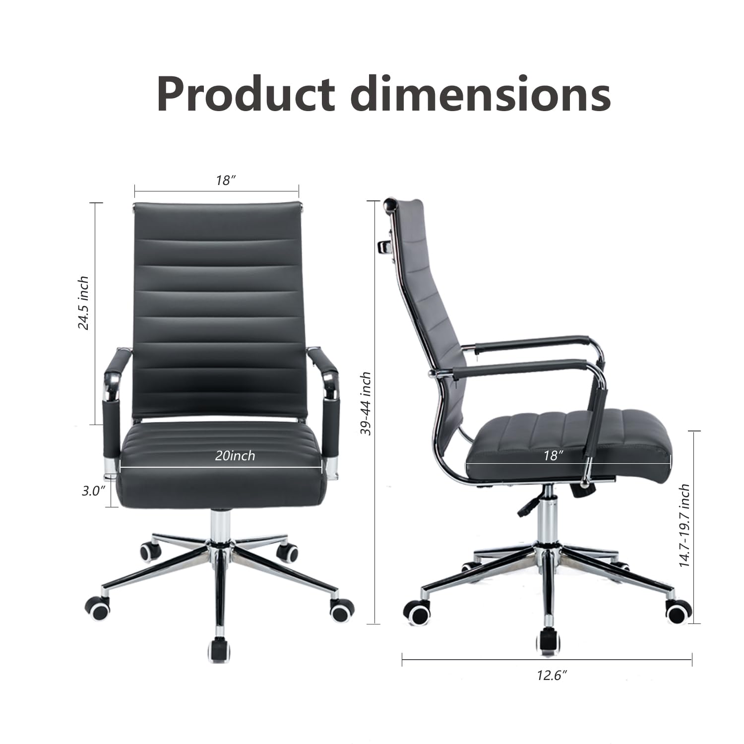 Office Desk Chair Leather, Conference Room Chairs with Wheels, Executive Modern High Back Ergonomic Swivel Rolling Ribbed Computer Chair