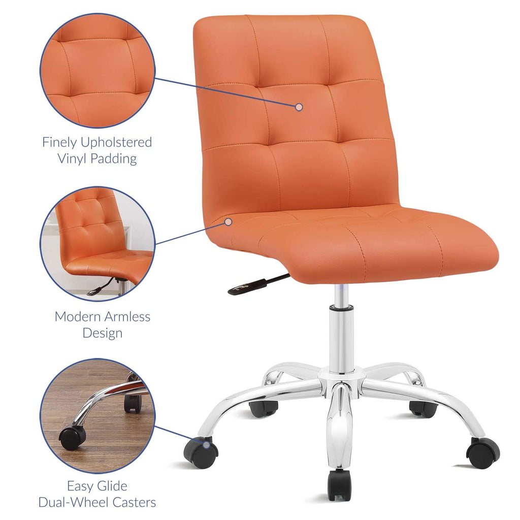 Prim Ribbed Armless Mid Back Swivel Conference Office Chair In Orange