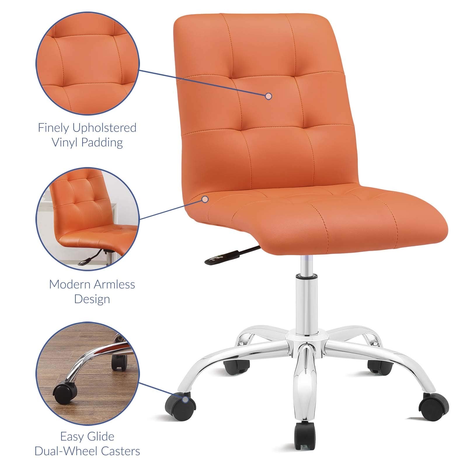 Prim Ribbed Armless Mid Back Swivel Conference Office Chair In Orange