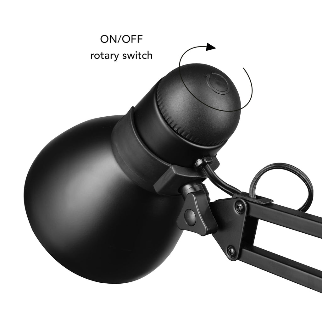 28" Heavy Base Top Moving Spring Balanced Swing Arm Desk Lamp, Black, On/Off Rotary Switch on Shade, Office Decor, Reading Light, Home Essentials, Room Lighting