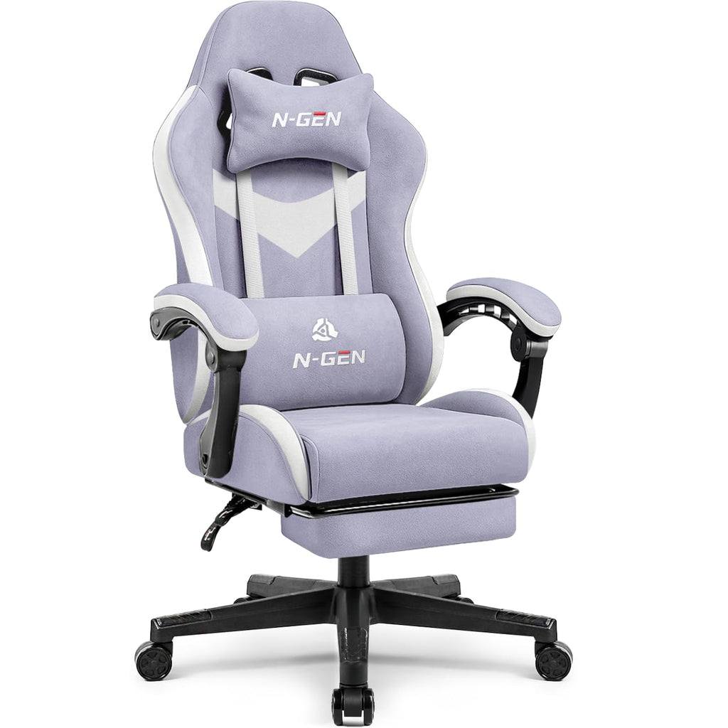 Gaming Chair with Footrest Lumbar Support for Home Office High Back Recliner Height Adjustable Ergonomic Comfy Fabric Computer Desk Chair (Purple)