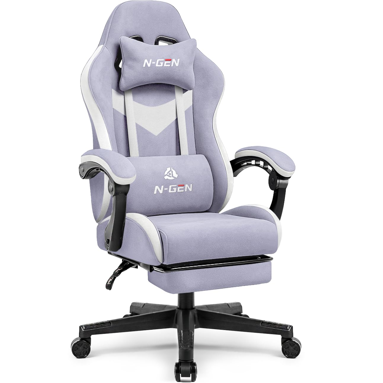Gaming Chair with Footrest Lumbar Support for Home Office High Back Recliner Height Adjustable Ergonomic Comfy Fabric Computer Desk Chair (Purple)