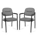Leather Guest Chair Sets of 2, Office Reception Chair No Wheels with Armrests and Lumber Support, Ergonomic Desk Armchair for Meeting Waiting Conference Lobby Room, Grey