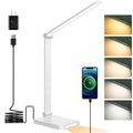 LED Desk Lamp with USB Ports, Touch Control, 5 Color Modes, 3 Brightness Levels, Foldable Design, White