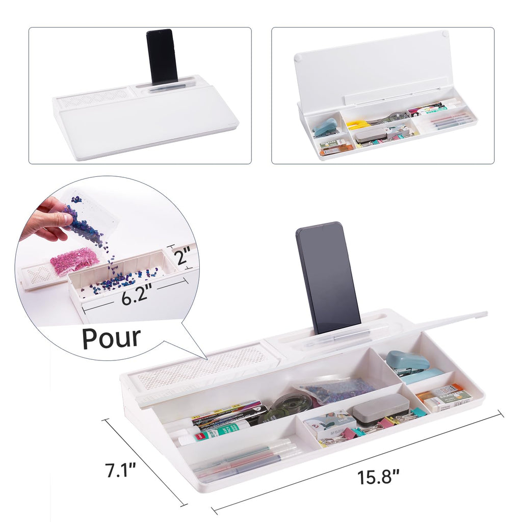 Small Glass Desktop Whiteboard Dry-Erase-Board - Computer Keyboard Stand White Board Surface Pad with Aromatherapy, Desk Organizers with Accessories for Office, Home, School Supplies