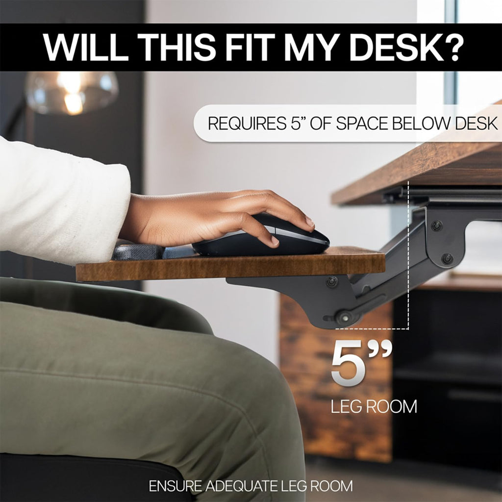 Adjustable Computer Keyboard and Mouse Platform Tray, Ergonomic Under Table Desk Mount Drawer Underdesk Shelf, Rustic Vintage Brown