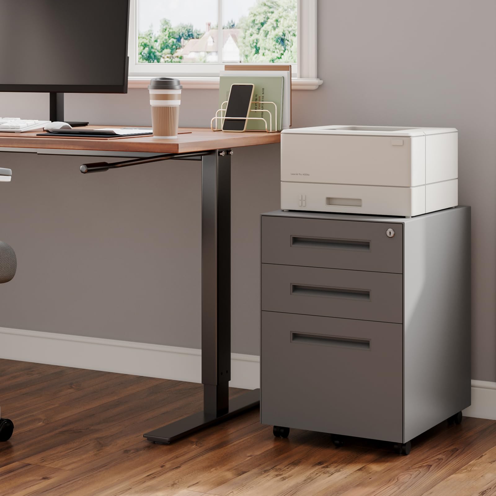 3 Drawer Metal Rolling File Cabinet Under Desk Filing Cabinet Grey