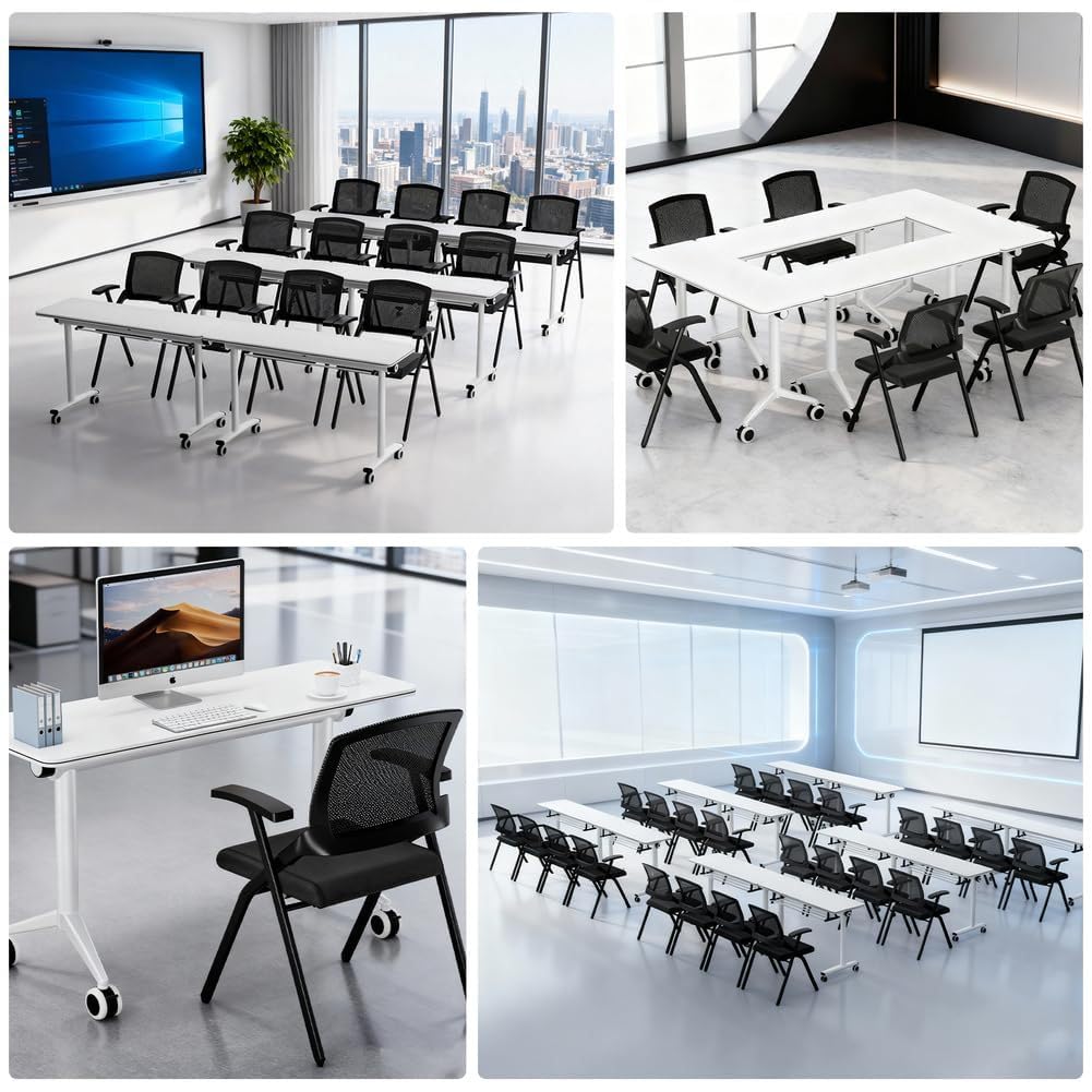 12 Pk, Heavy Duty Folding Conference Chair with Arms - Breathable Mesh Back, Comfortable Padded Seat, Sturdy Steel Frame for Office, Meeting Room & Training Seminar,Classroom,Basic