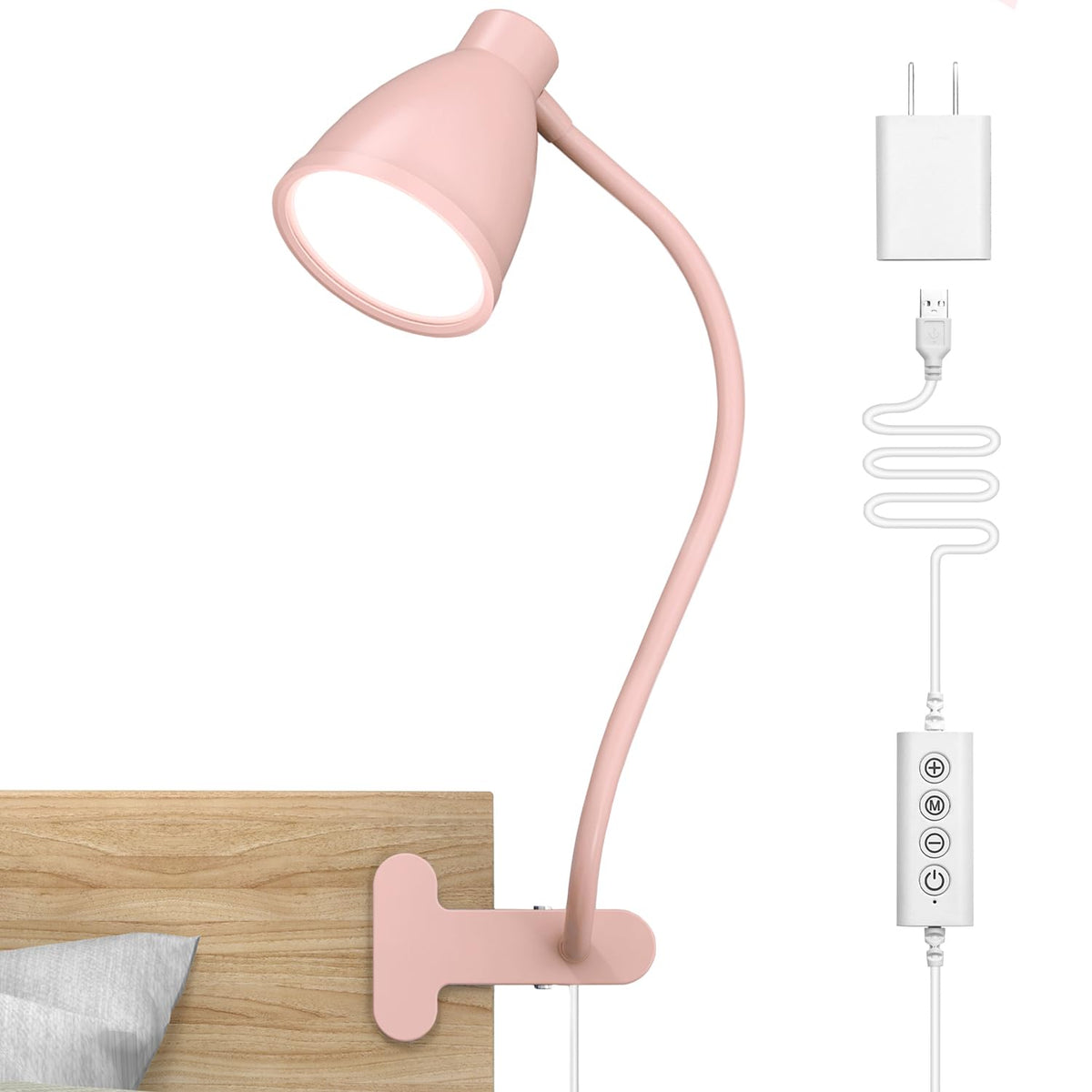 Cute Desk Lamp with Clamp Clip on Light, 5 Color 10 Brightness, Pink