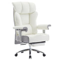 Big and Tall Executive Office Chair 400lbs - White Desk Chair for Women with Footrest, 24" Wide Ergonomic Pocket Spring Cushion Seat, Heavy Duty Computer Chair for Home Office, Gaming