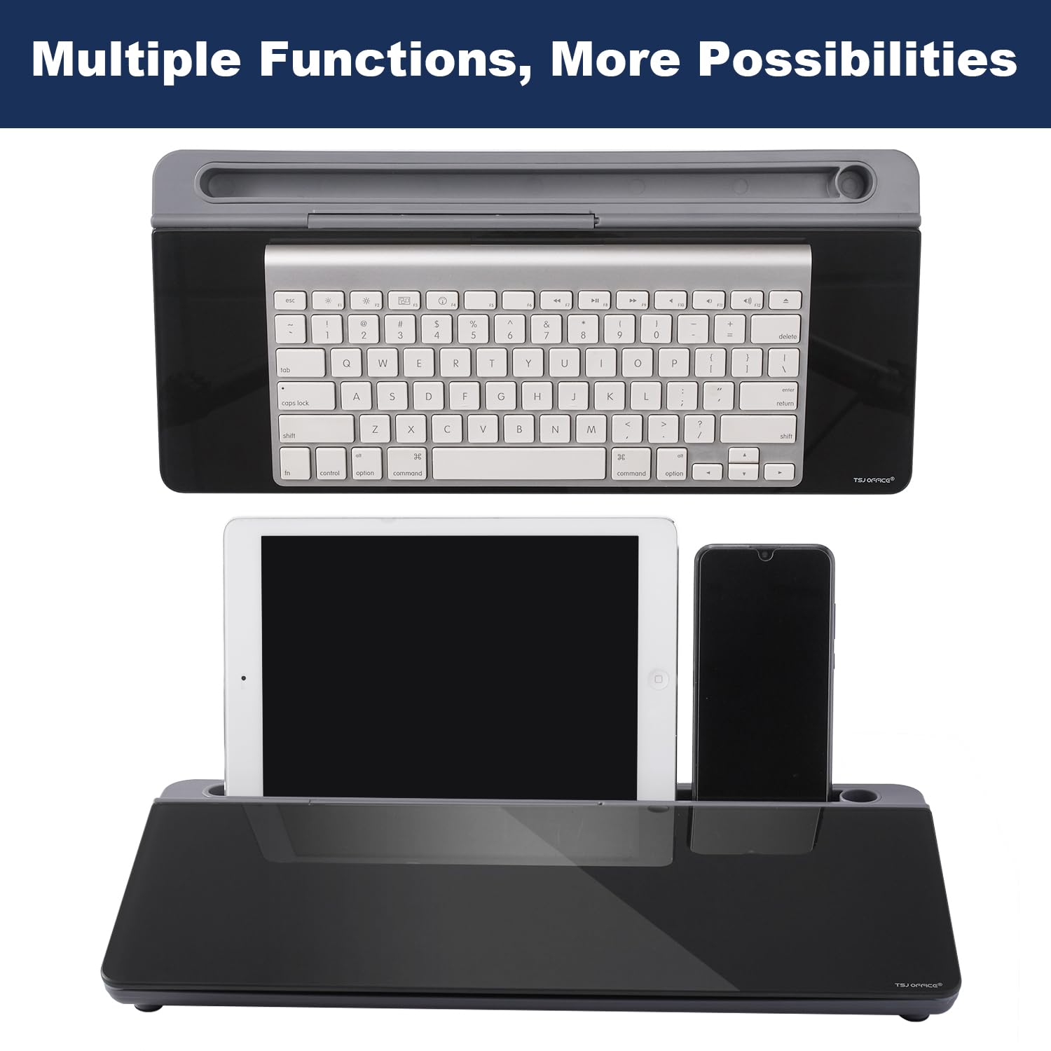 Desktop Whiteboard Dry-Erase-Board - Computer Keyboard Stand White Board Surface Pad with Drawer, Desk Organizers with Accessories for Office, Home, School Supplies - Black＆Grey
