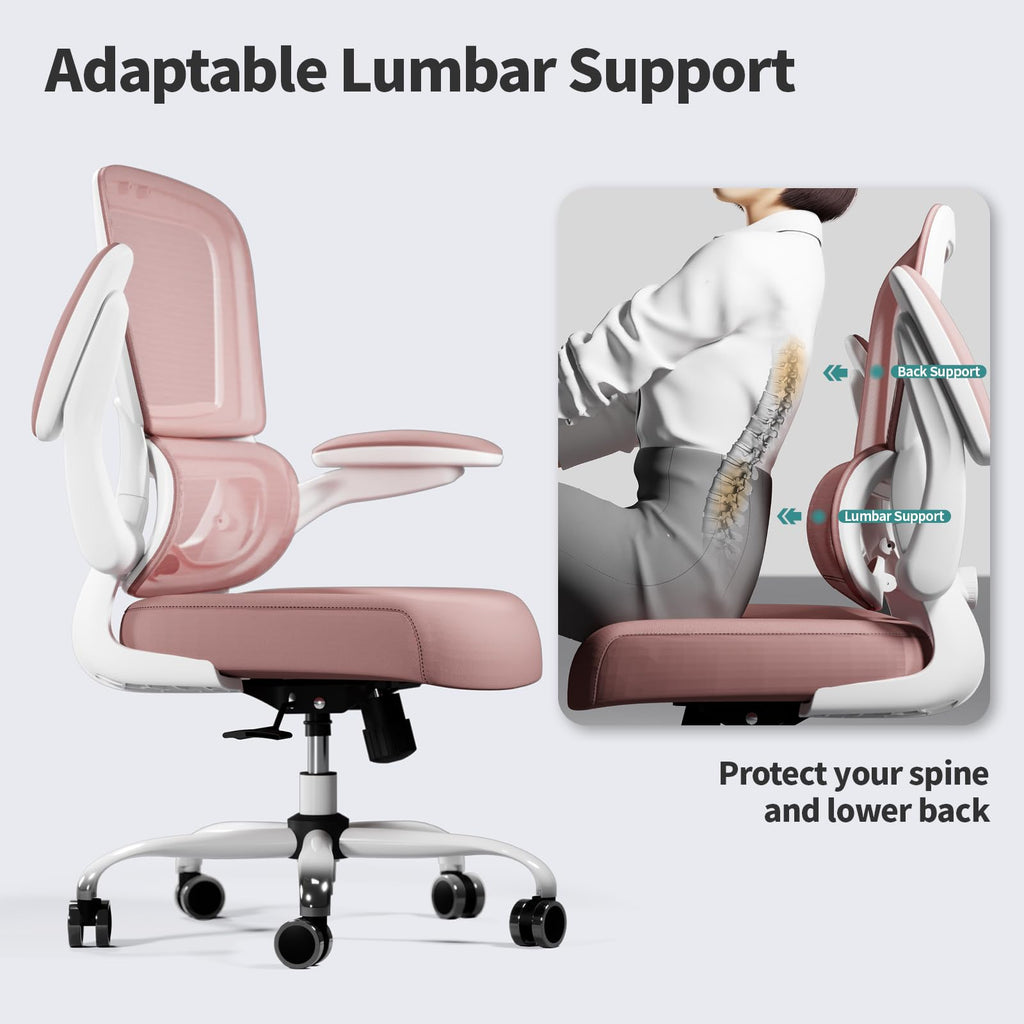 Office Chair - Ergonomic Desk Chair with Adjustable Lumbar Support, Mesh Computer Chair, Executive Chairs for Home Office Comfortable Lumbar Support (Pink)