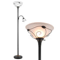 Torchiere Floor Lamp with Side Reading Light, 3-Way Switch Combo Antique Bronze Mother Daughter Floor Lamp with Glass Shade, 71" Desk Floor Lamp for Living Room Corner Bedroom Home Office