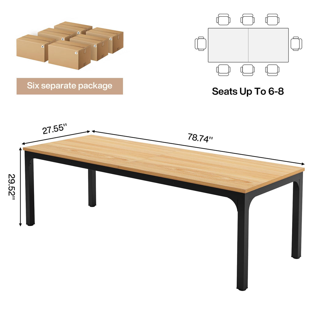 6.5 FT Conference Room Table, 78.74" W x 27.56" D Large Office Conference Table, Modern Seminar Meeting Table Desk for Boardroom, Meeting Room (6, Natural)