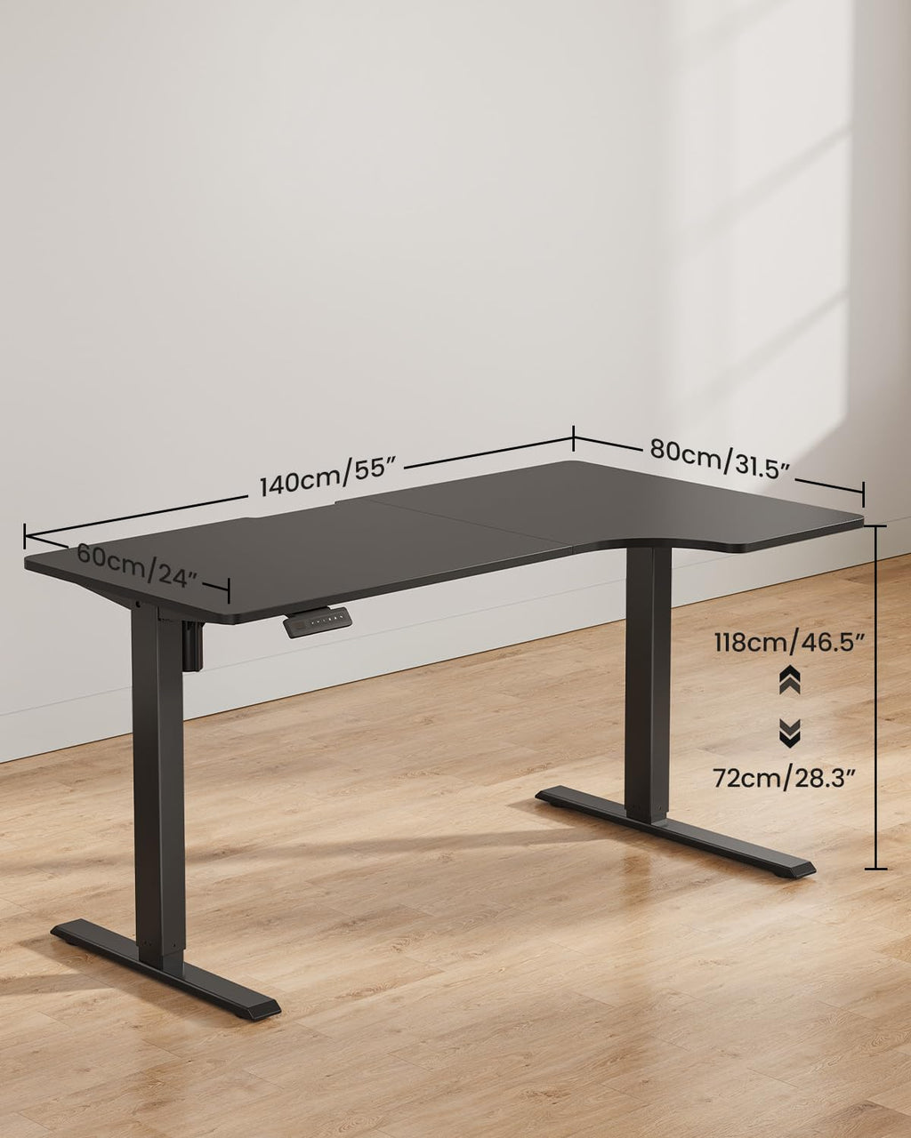 L Shaped Electric Corner Standing Desk, 55×32 inch Home Office & Computer Height Adjustable Table with 4 Memory Height Settings, Ergonomic Sit and Stand Desk with Splice Board, Black Top