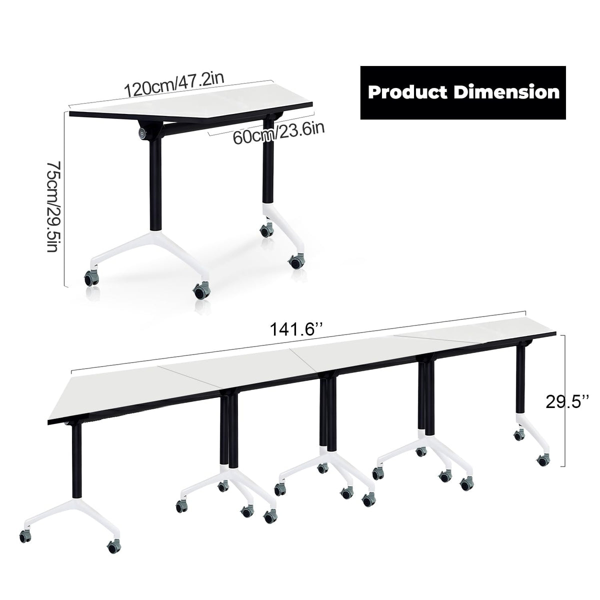 Folding Conference Table,6 Pack Trapezoid Flip Top Mobile Training Table
