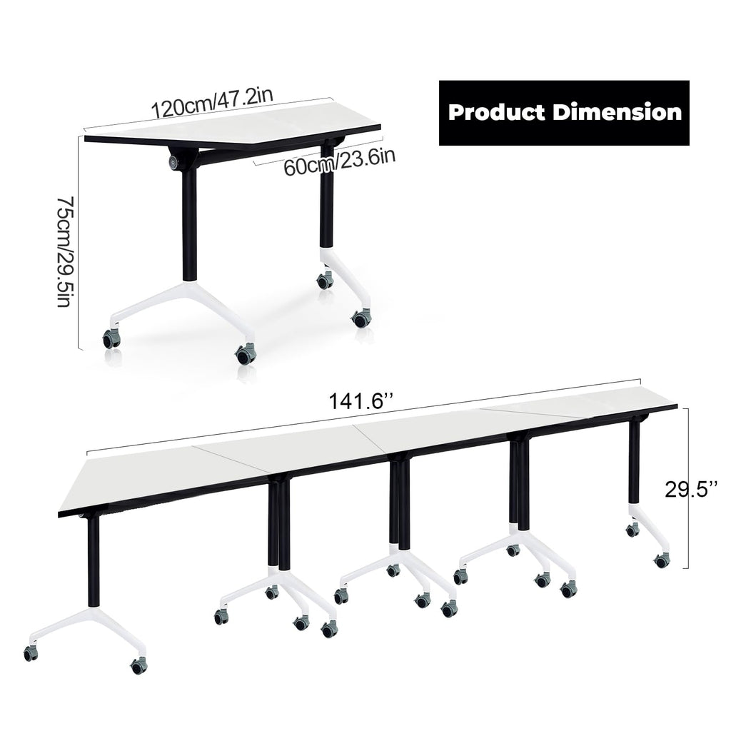 Folding Conference Table,6 Pack Trapezoid Flip Top Mobile Training Table