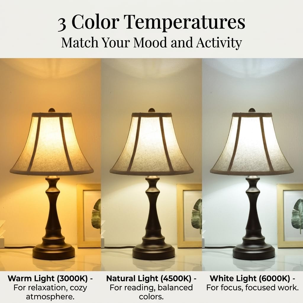 Traditional Table Lamp, Brown Vintage Desk Lamp with Fabric Shade