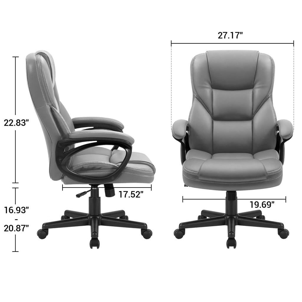 Office Executive Chair High Back Adjustable Managerial Home Desk Chair, Swivel Computer PU Leather Chair with Lumbar Support (1, Gray)