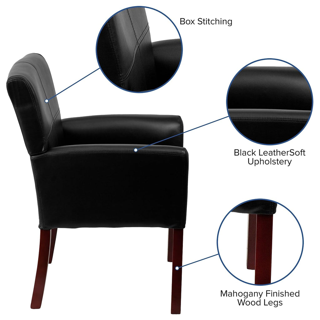 LeatherSoft Upholstered Executive Side Reception Chair, Lobby Chair with Cushions and Padded Arms, Black