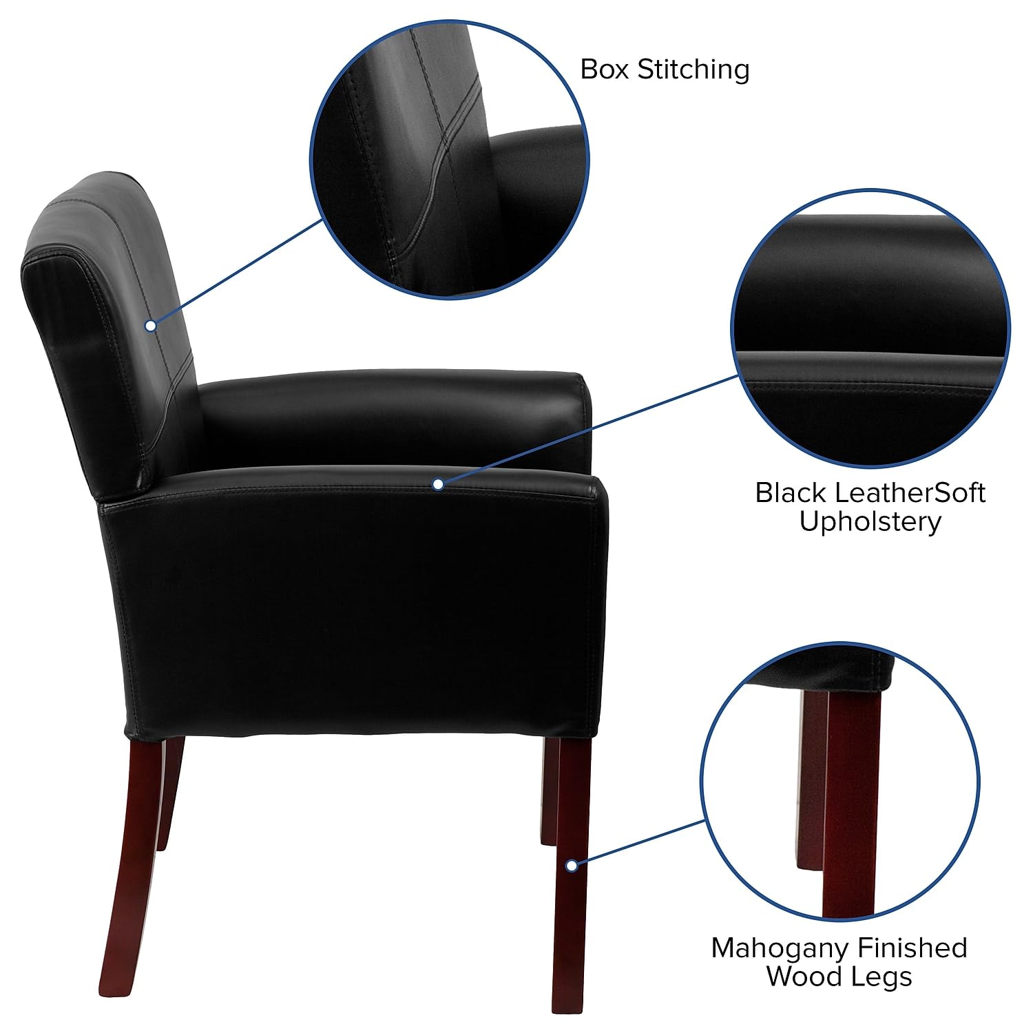 LeatherSoft Upholstered Executive Side Reception Chair, Lobby Chair with Cushions and Padded Arms, Black