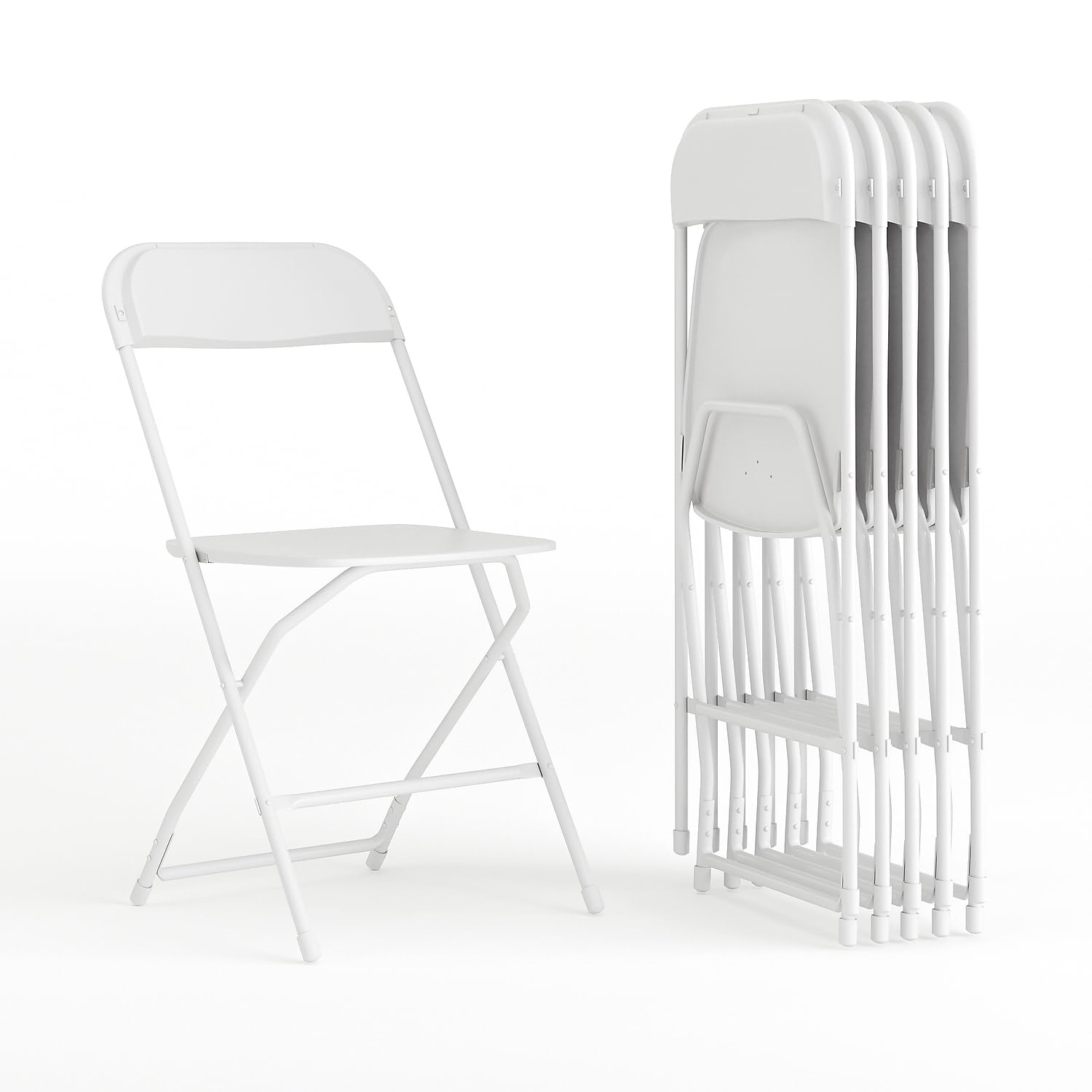 Set of 6, Hercules Series Plastic Folding Chairs for Parties and Weddings, Stackable Commercial Event Seats with 650-lb. Static Weight Capacity, White