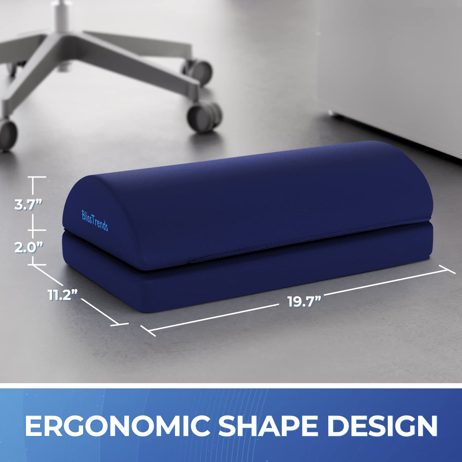 Foot Rest for Under Desk at Work-Versatile Foot Stool with Washable Cover-Comfortable Footrest with 2 Adjustable Heights for Car,Home and Office to Relieve Back,Lumbar,Knee Pain-Blue Long