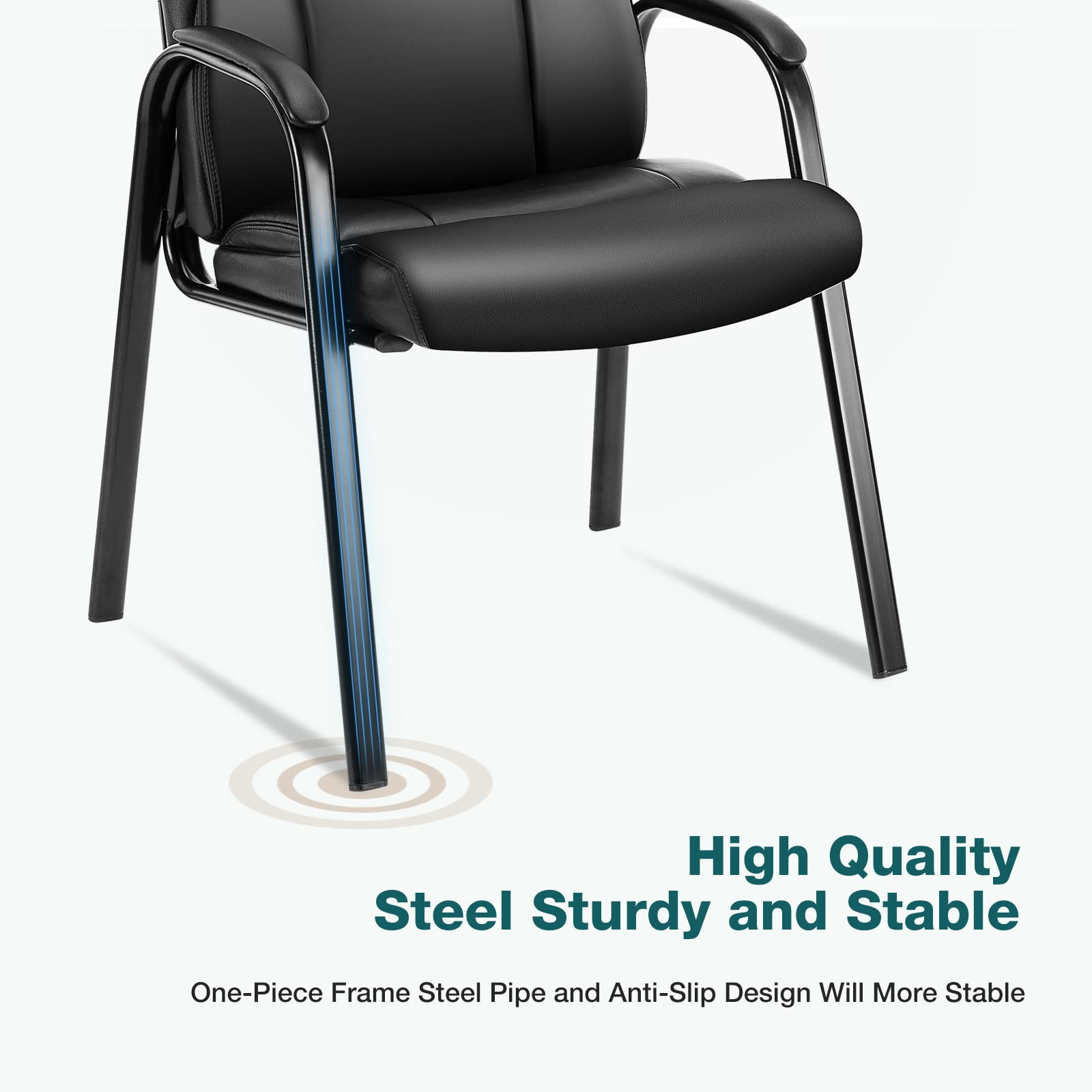 Waiting Room Chair, Leather Office Desk Reception Guest Stationary Side Chairs with Padded Arms for Home Conference Lobby Area Meeting Church Medical Clinic Elderly Student