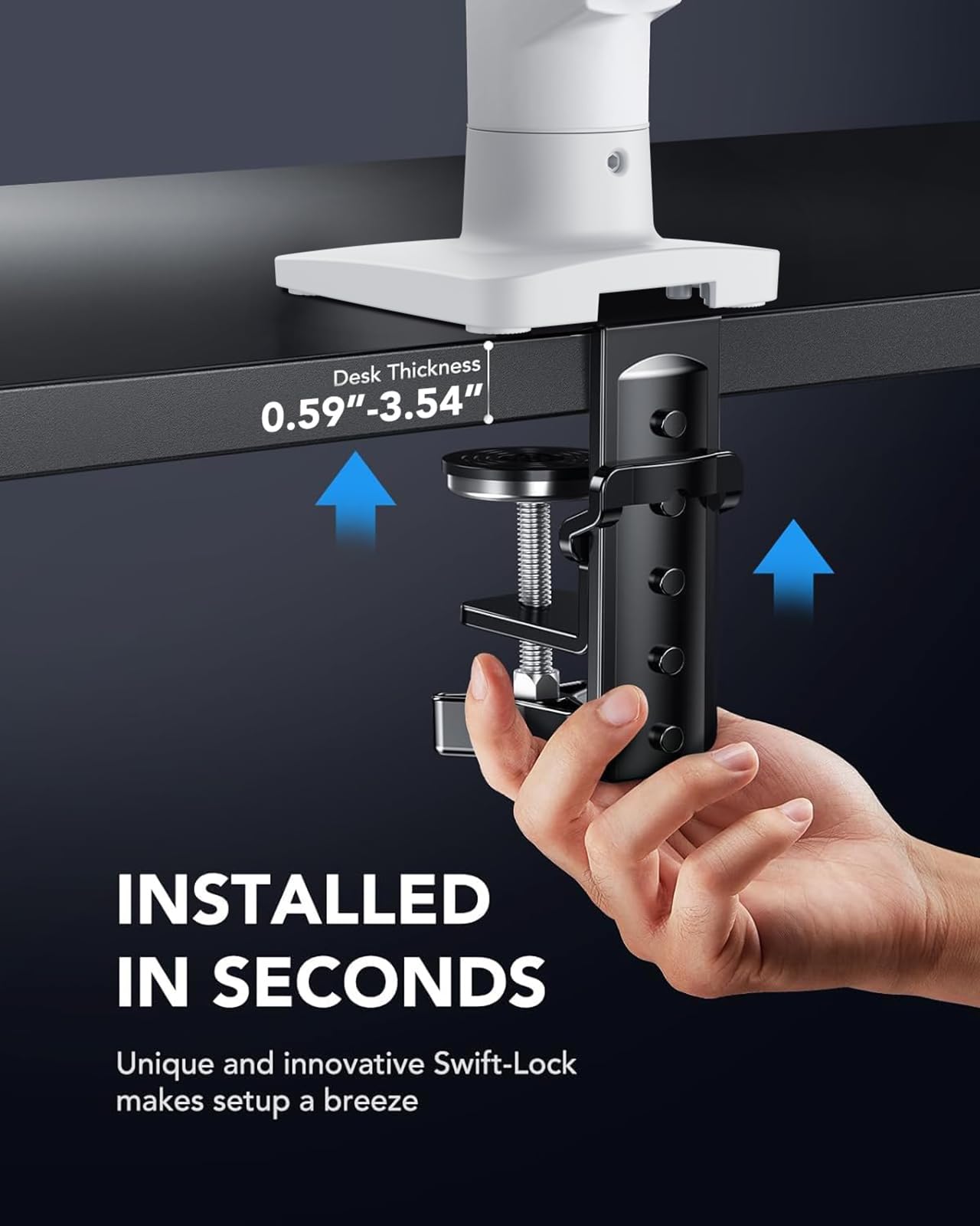 Single Monitor Mount, 13 to 32 Inch Gas Spring Monitor Arm, Adjustable Stand, Vesa Mount with Clamp and Grommet Base - Fits 4.4 to 19.8lbs LCD Computer Monitors
