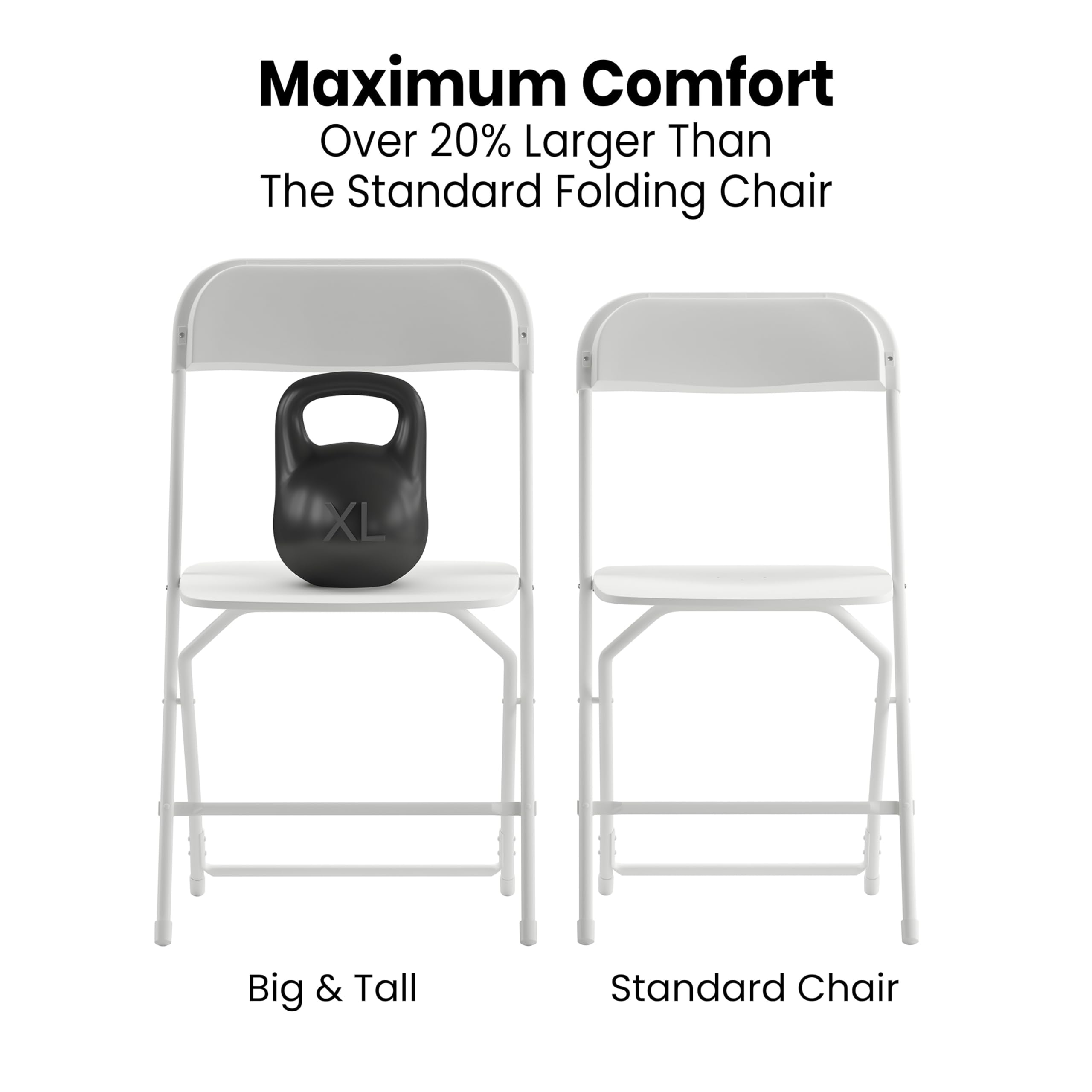 Set of 4, Hercules Series Big & Tall Stackable Plastic Folding Chairs, Extra Wide Commercial Event Seats,  White