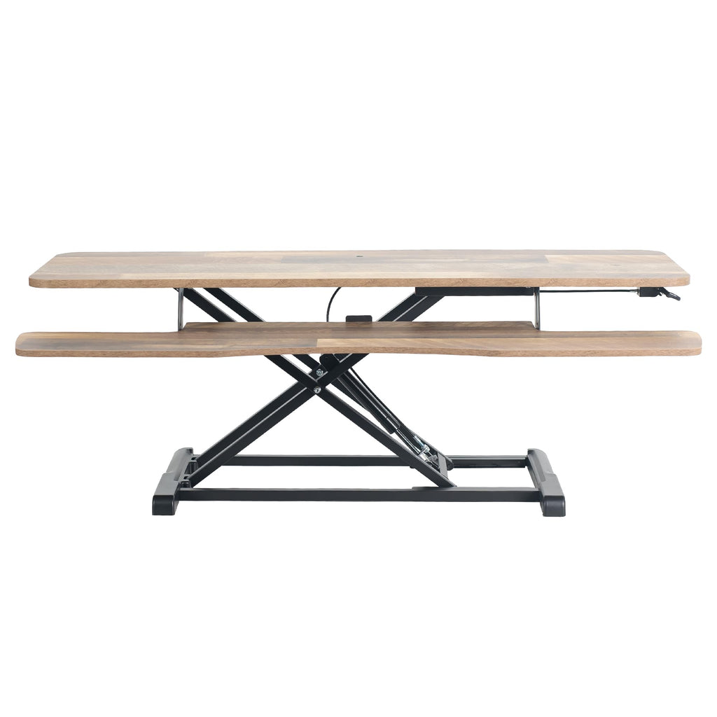 48 inch Desk Converter, K Series, Height Adjustable Sit to Stand Riser, Dual Monitor and Laptop Workstation with Wide Keyboard Tray, Reclaimed Wood Top, Black Frame, DESK-V048KP