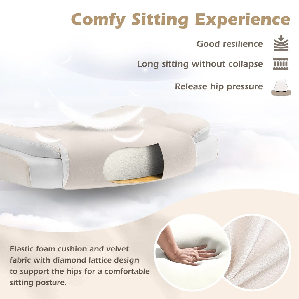 Office Chair Velvet Fabric Ergonomic Executive Computer Desk Chairs Small Cute Rolling Task Chairs for Teens&Adults,Beige