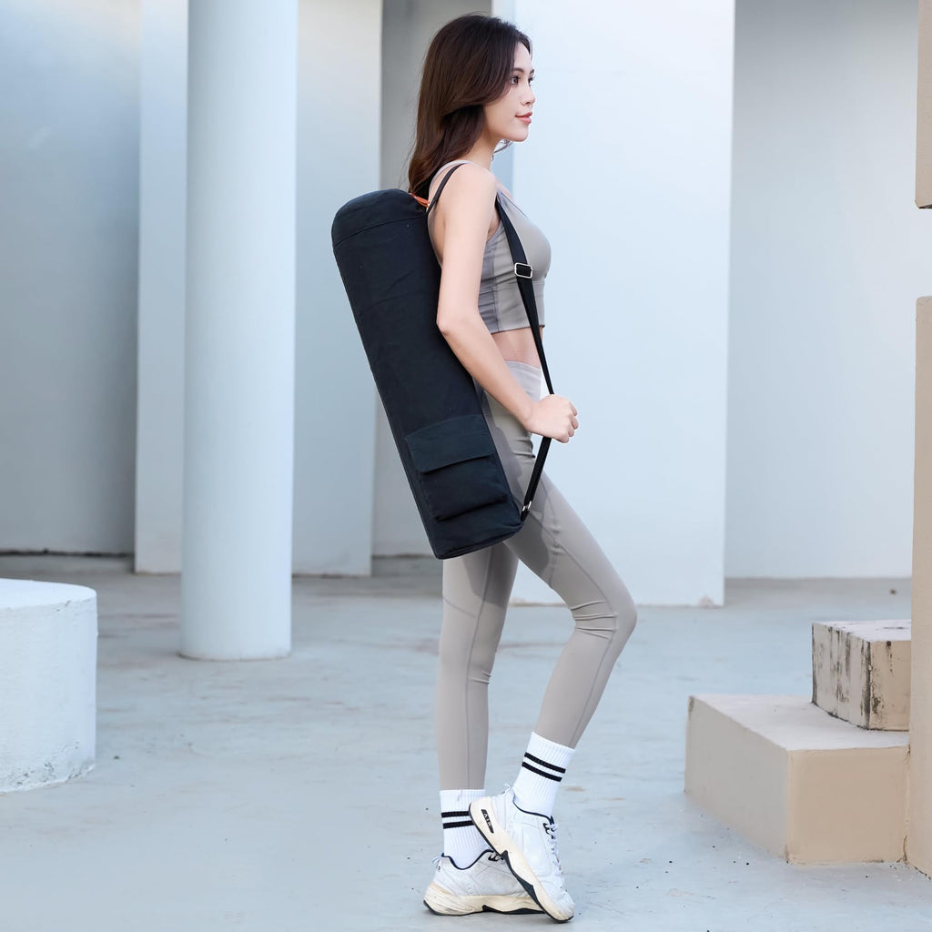 Yoga Mat Bag for Women & Men, Full-Zip Canvas Pilates Bag with Pockets