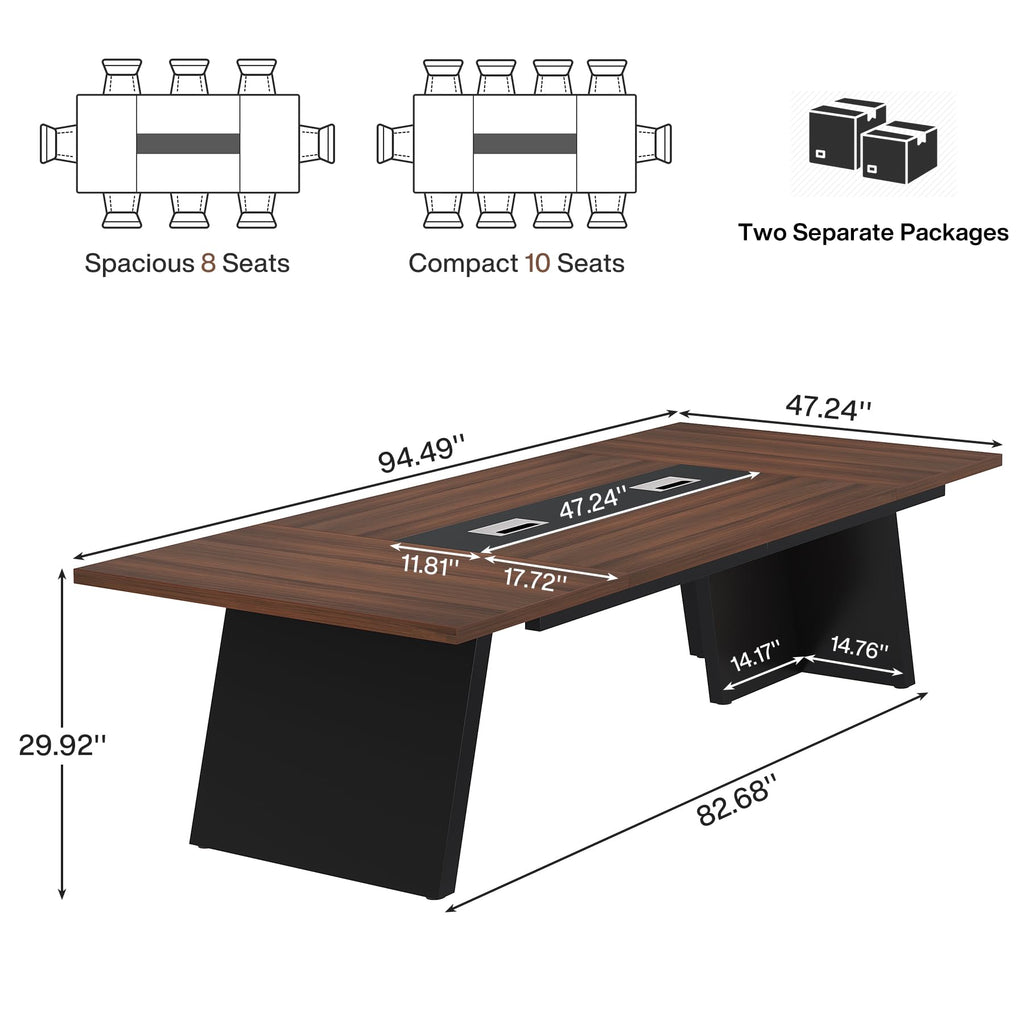 8ft Conference Table, Large Office Conference Table for 8-10 Person, Business Seminar Furniture for Conference Room