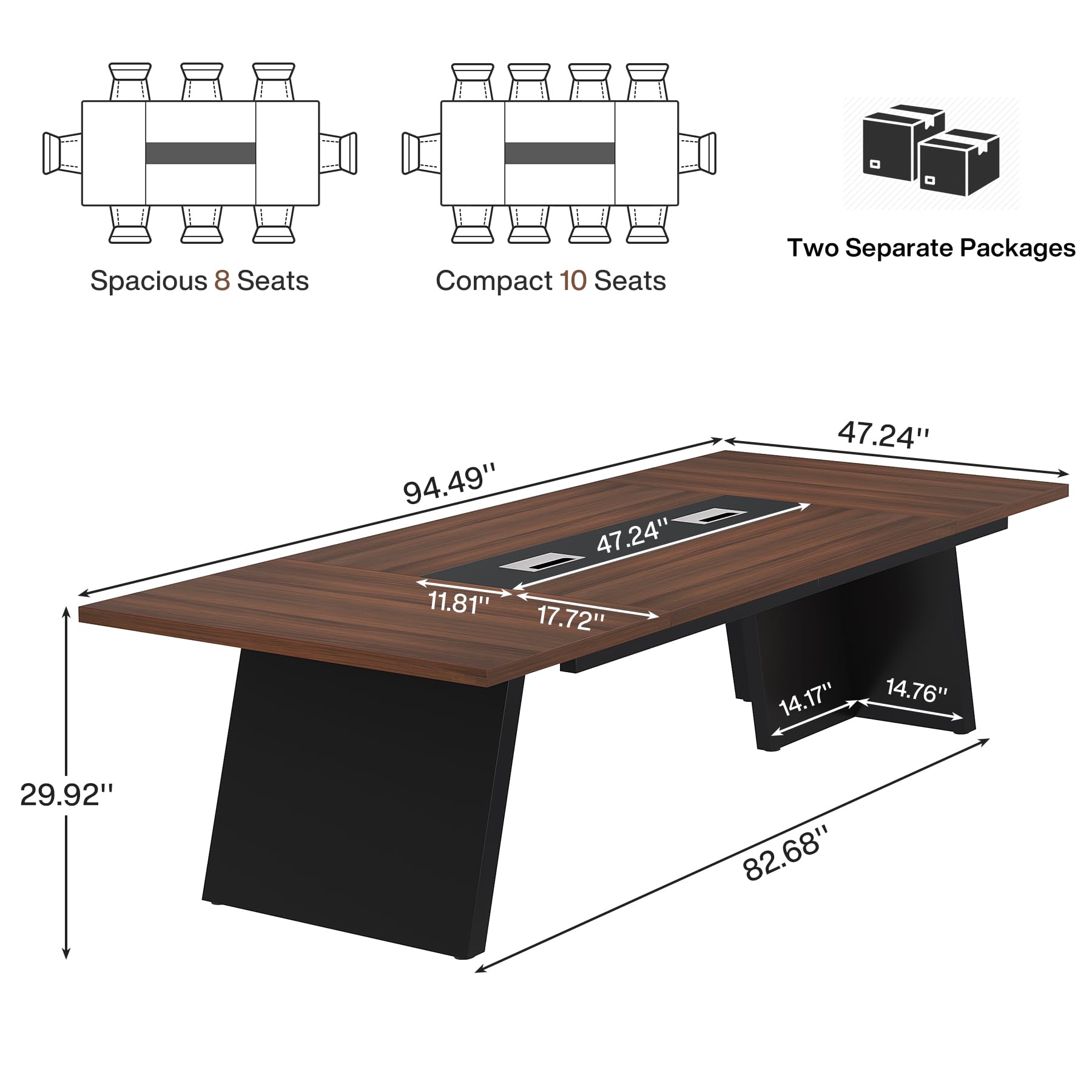 8ft Conference Table, Large Office Conference Table for 8-10 Person, Business Seminar Furniture for Conference Room