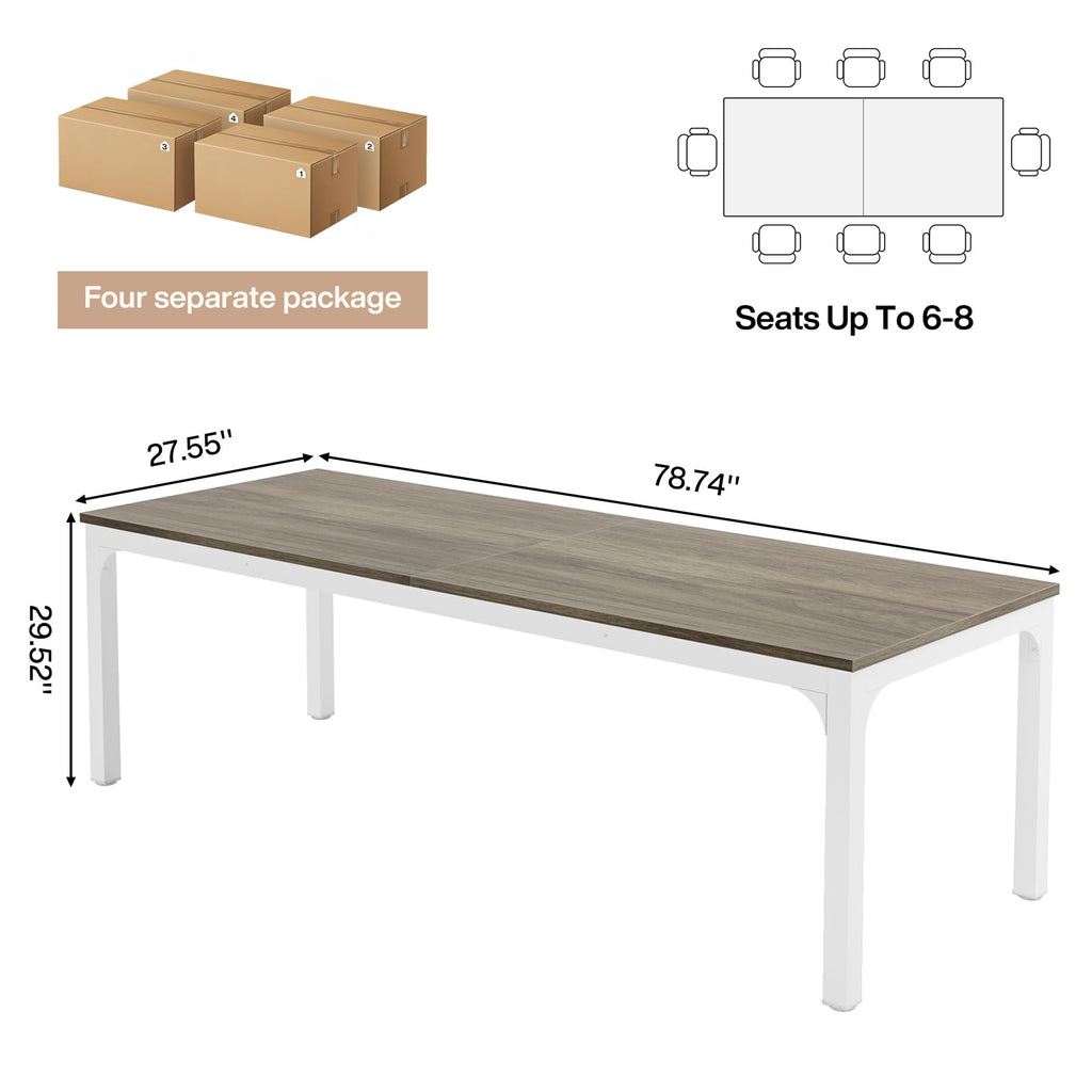 6.5 FT Conference Room Table, 78.74" W x 27.56" D Large Office Conference Table, Modern Seminar Meeting Table Desk for Boardroom, Meeting Room (4, Gray)