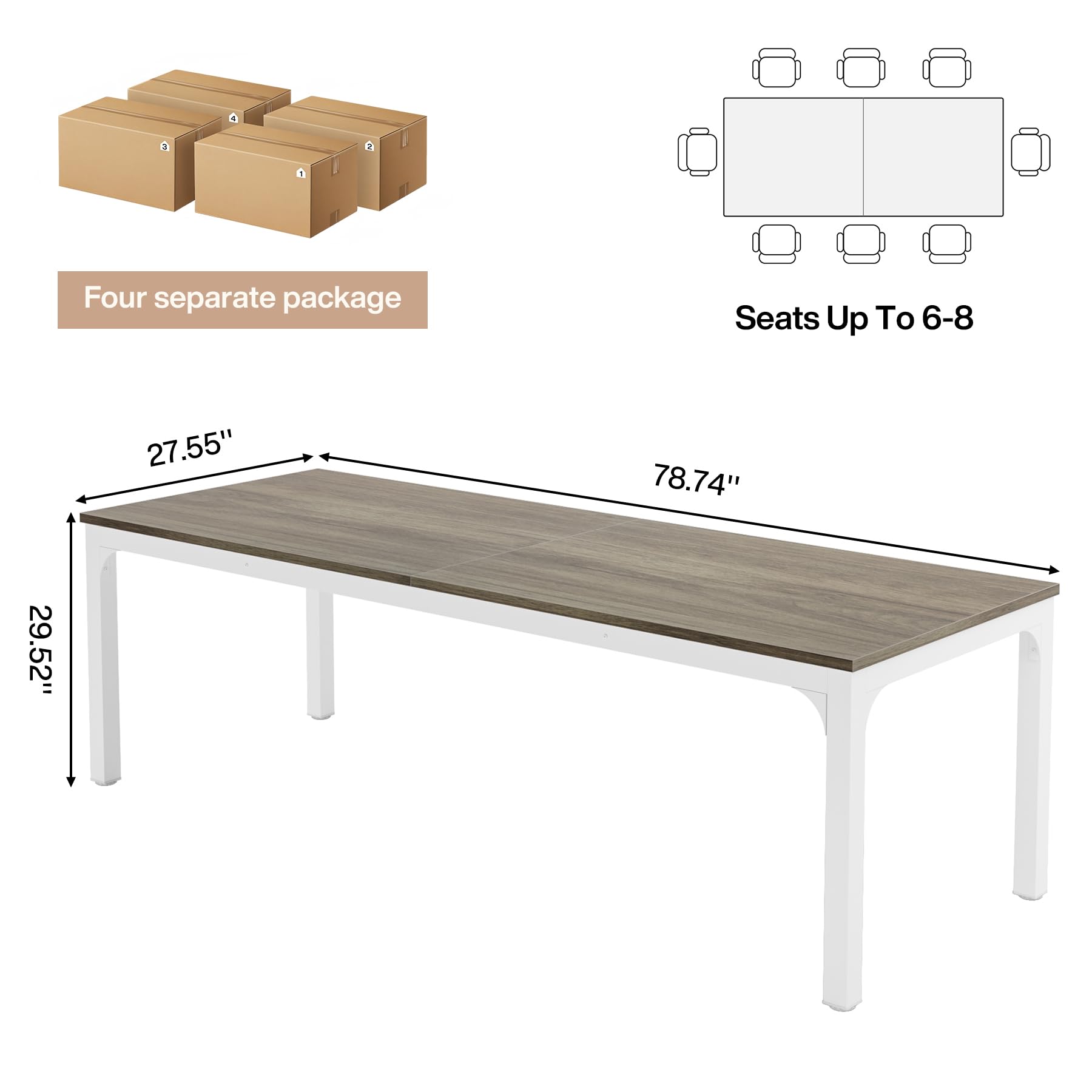 6.5 FT Conference Room Table, 78.74" W x 27.56" D Large Office Conference Table, Modern Seminar Meeting Table Desk for Boardroom, Meeting Room (4, Gray)